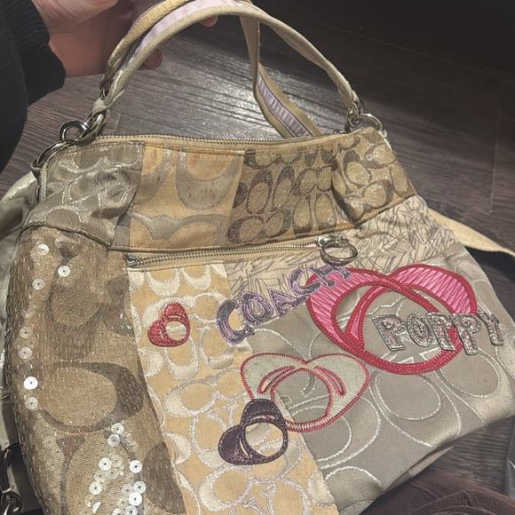 Coach Poppy Beige and Pink Patchwork Shoulder Bag - Picture 1 of 4